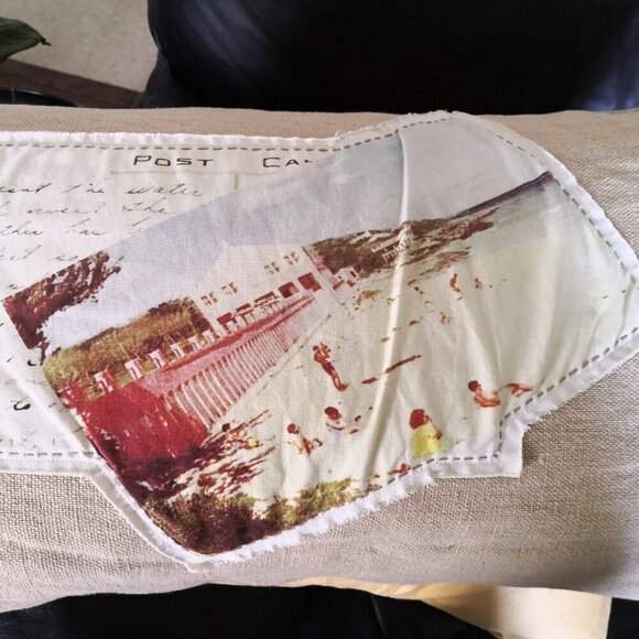 Pottery Barn Postcard Patch Lumbar Pillow 16"x26" - Picture 2 of 7